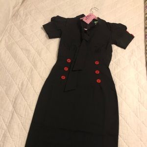 Stretchy, Puff Sleeve, Collar Tie Pencil Dress